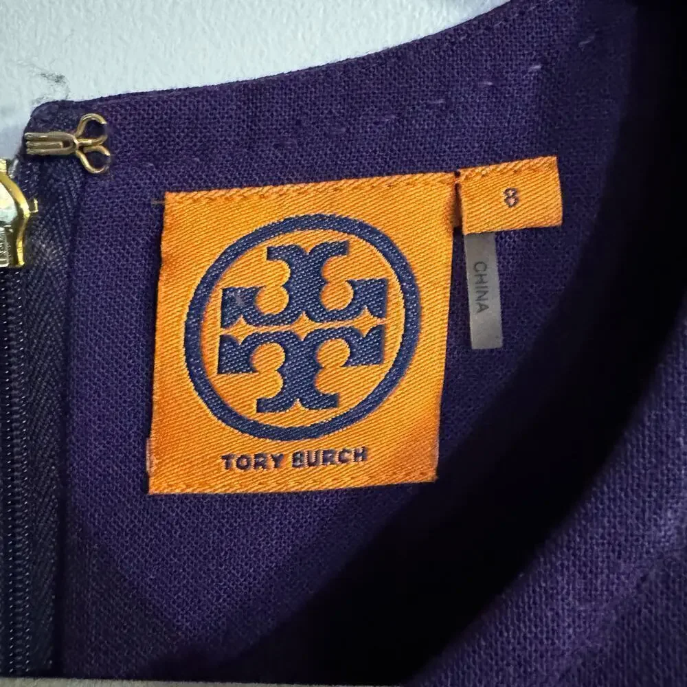 Tory Burch Petra Double-Crepe Sleeveless Sheath Wool Blend Dress Purple Size 8